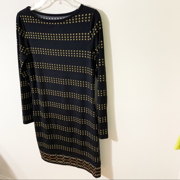 MICHAEL Michael Kors Border Print Boat Neck Dress Long Sleeves Knee Length 💙💛 - Picture 5 of 8